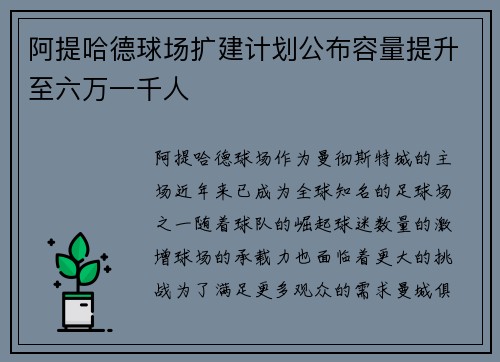 阿提哈德球场扩建计划公布容量提升至六万一千人 阿提哈德球场扩建计划公布容量提升至六万一千人